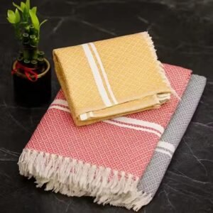 crinzo diamond weave cotton towels – pack of 3 | 30×60 inch | soft, absorbent & fringed edge luxury